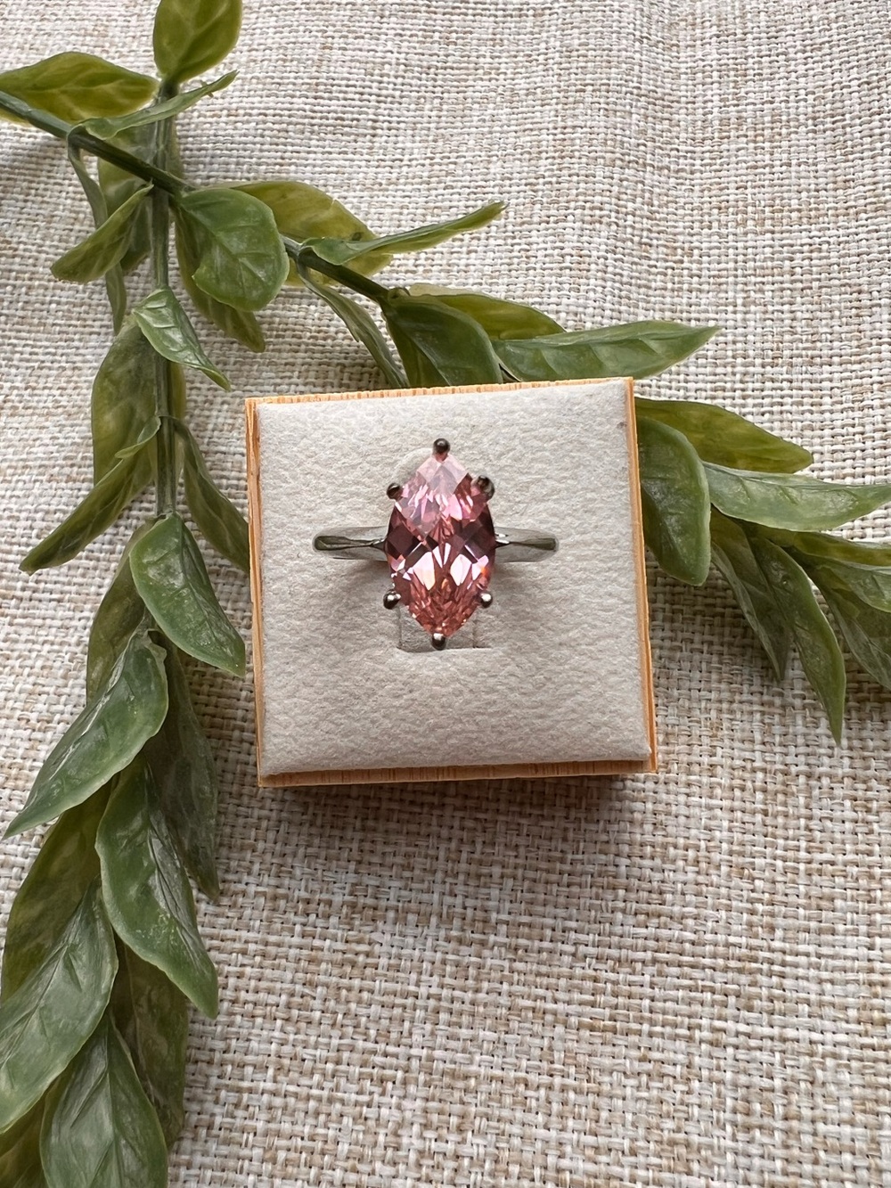 SZ 6 | Pink Sapphire Marquise Diamond Silver Princess Ring